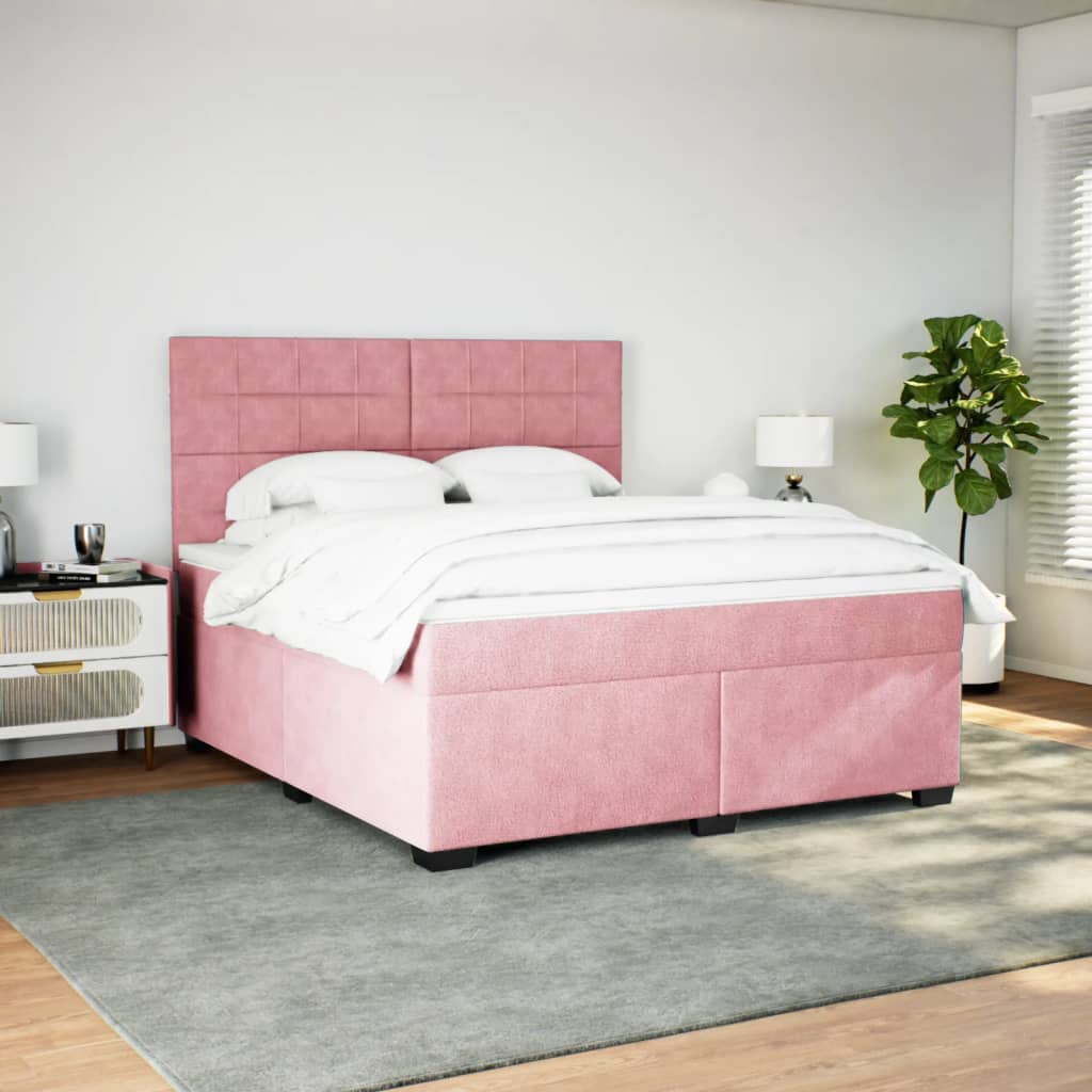 Giroletto a Molle con Materasso Rosa 200x200 cm in Velluto - homemem39