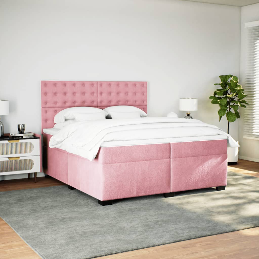 Giroletto a Molle con Materasso Rosa 200x200 cm in Velluto - homemem39