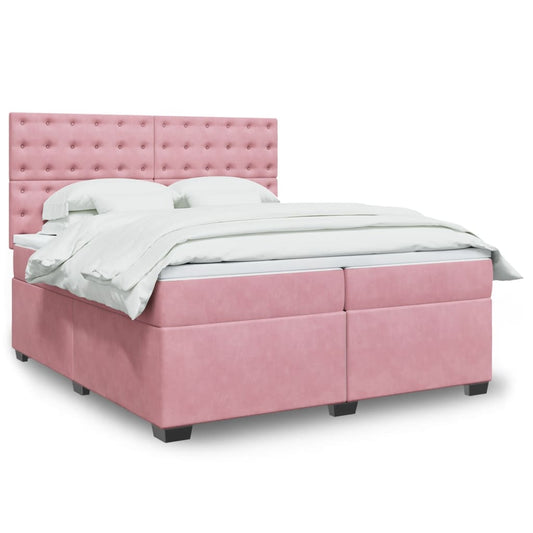 Giroletto a Molle con Materasso Rosa 200x200 cm in Velluto - homemem39