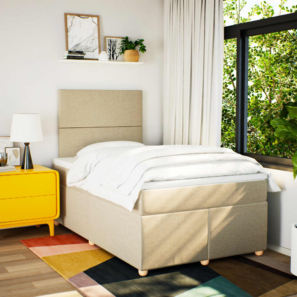 Giroletto a Molle con Materasso Crema 120x190 cm in Tessuto