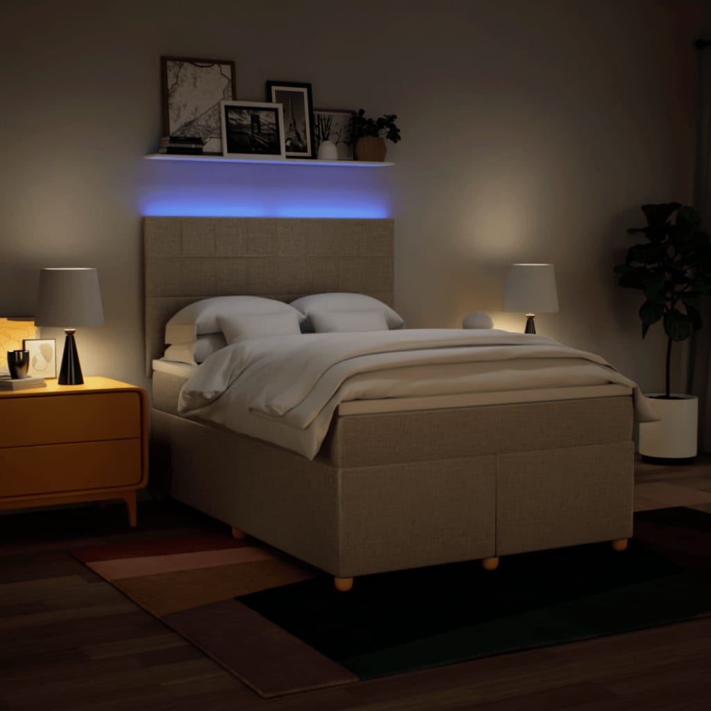 Giroletto a Molle con Materasso Crema 160x200 cm in Tessuto - homemem39