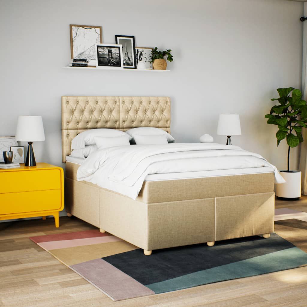 Giroletto a Molle con Materasso Crema 160x200 cm in Tessuto