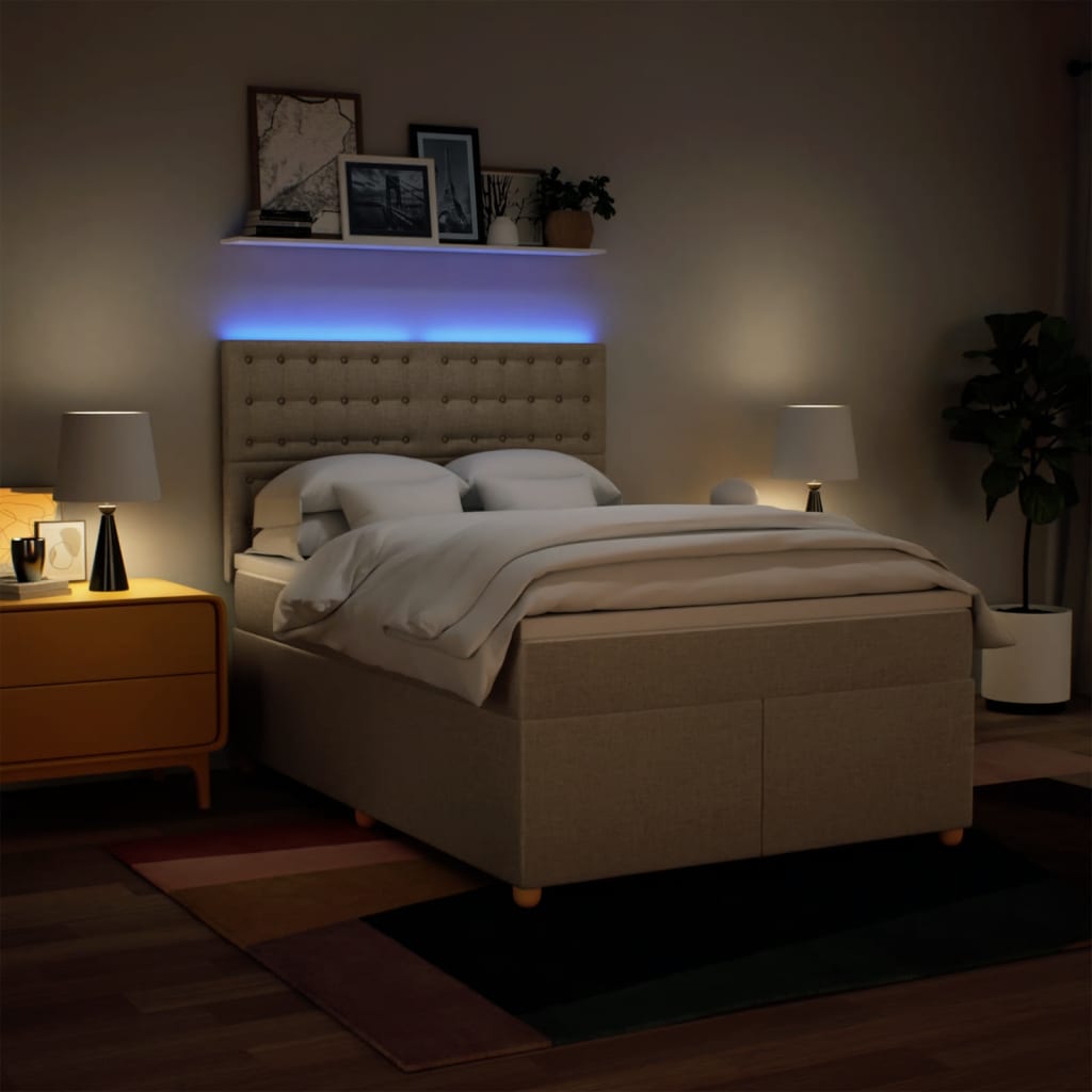 Giroletto a Molle con Materasso Crema 160x200 cm in Tessuto - homemem39