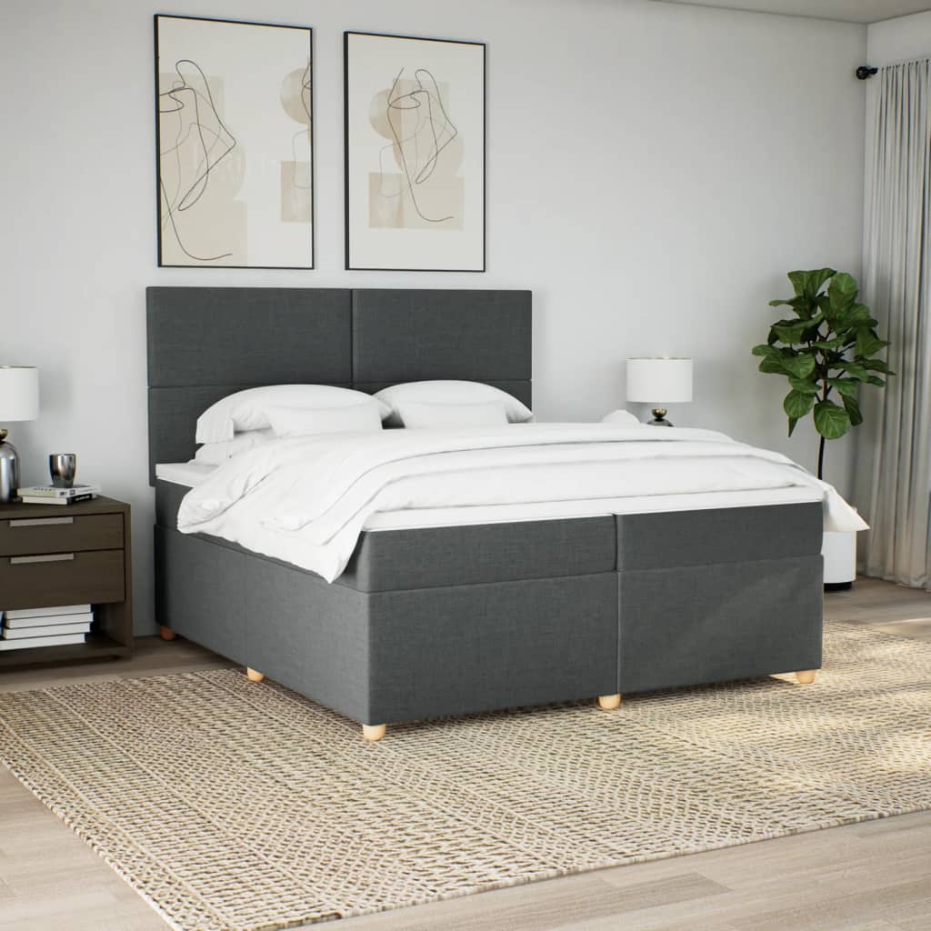 Giroletto a Molle con Materasso Grigio Scuro 200x200 cm Tessuto