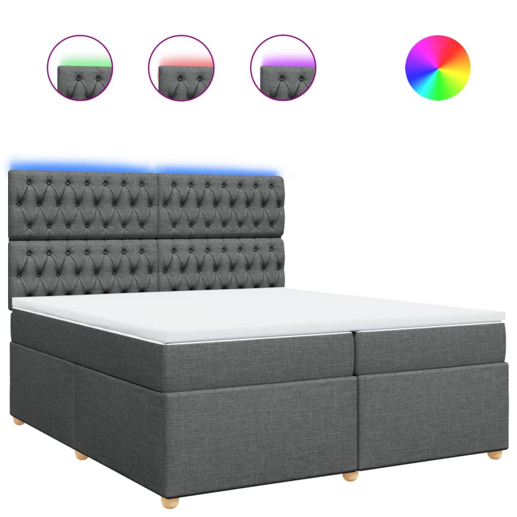 Giroletto a Molle con Materasso Grigio Scuro 200x200 cm Tessuto