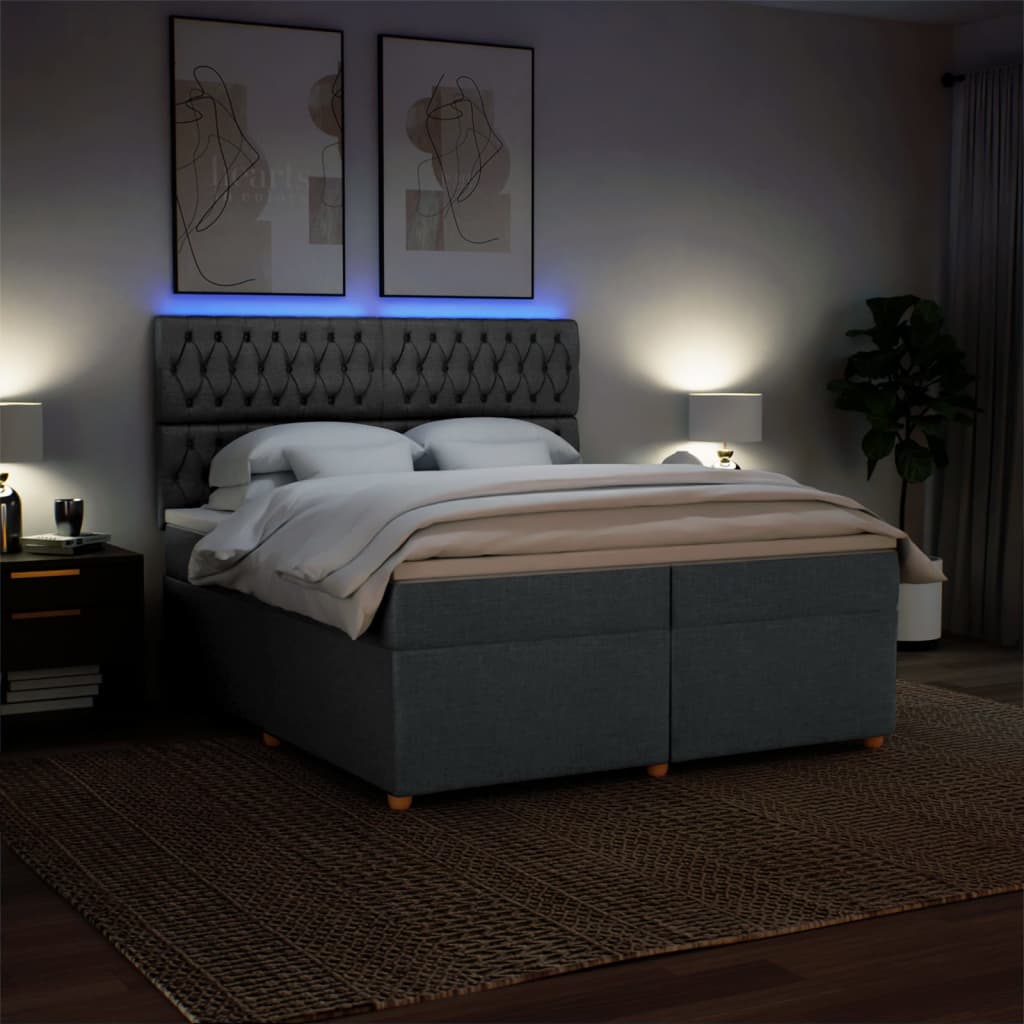 Giroletto a Molle con Materasso Grigio Scuro 200x200 cm Tessuto - homemem39