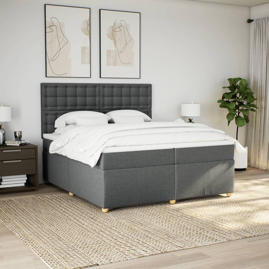 Giroletto a Molle con Materasso Grigio Scuro 200x200 cm Tessuto