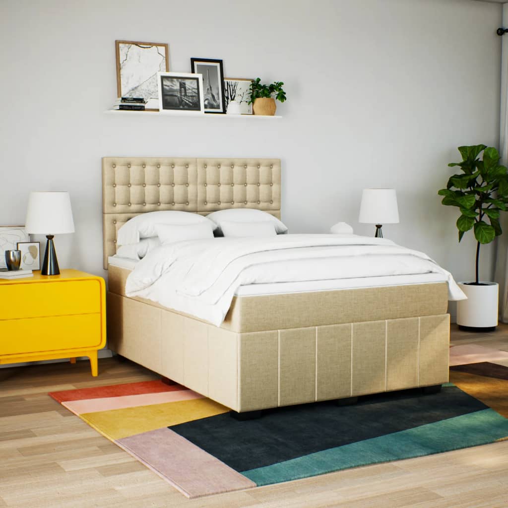 Giroletto a Molle con Materasso Crema 140x200 cm in Tessuto | homemem39