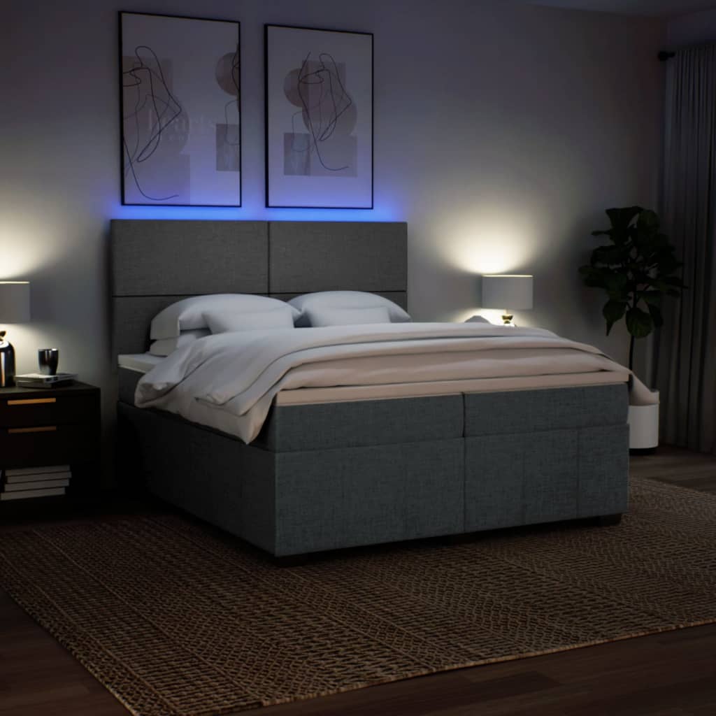 Giroletto a Molle con Materasso Grigio Scuro 200x200 cm Tessuto