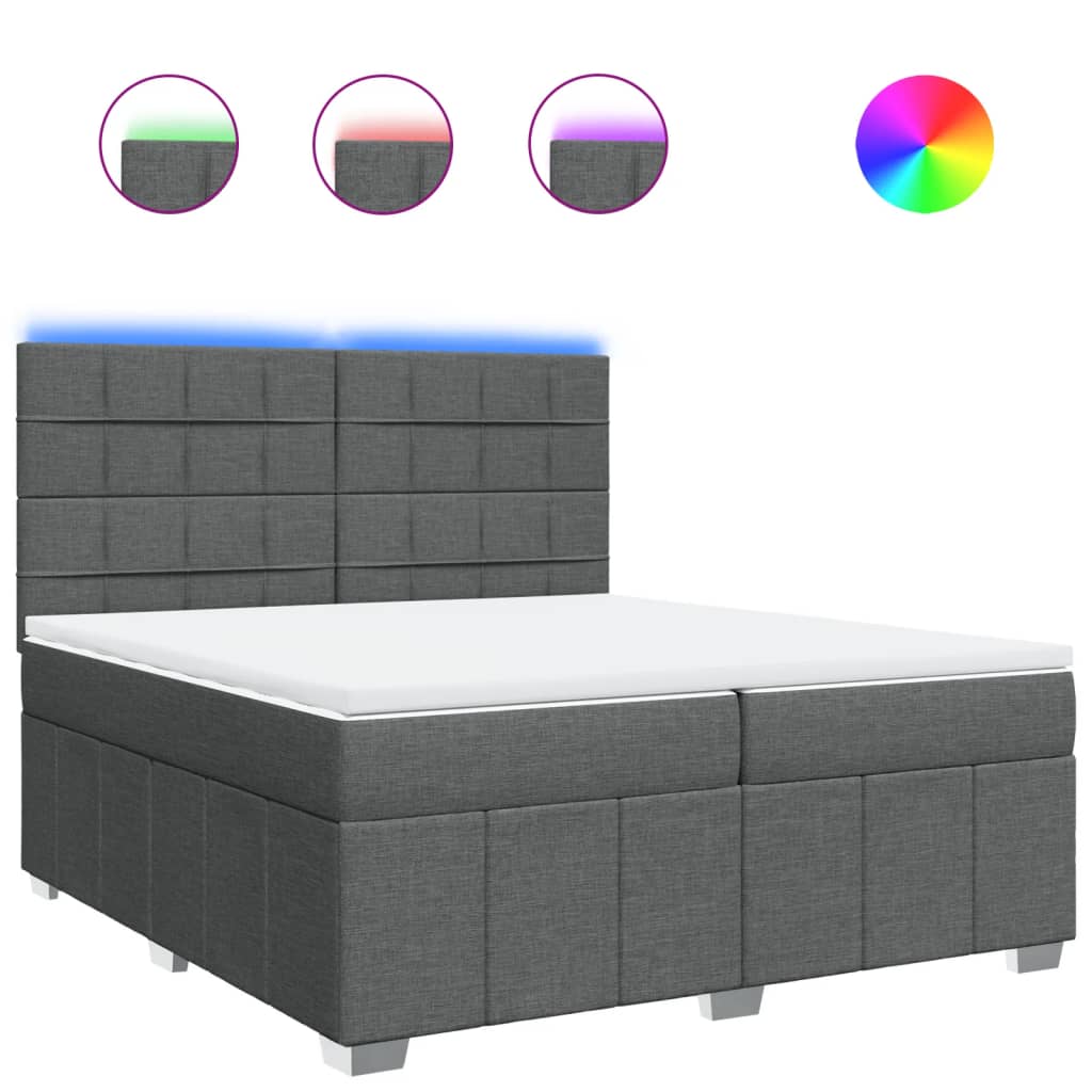 Giroletto a Molle con Materasso Grigio Scuro 200x200 cm Tessuto