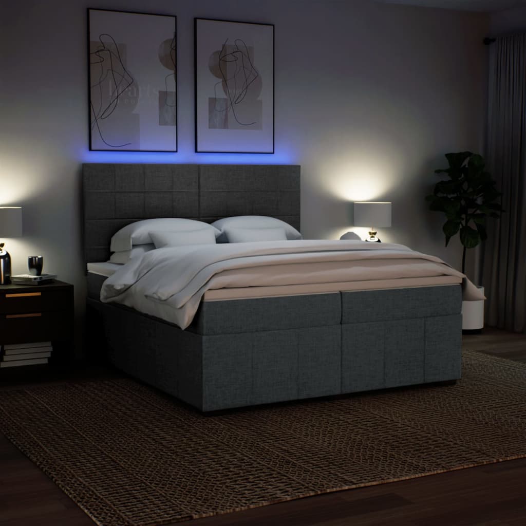 Giroletto a Molle con Materasso Grigio Scuro 200x200 cm Tessuto