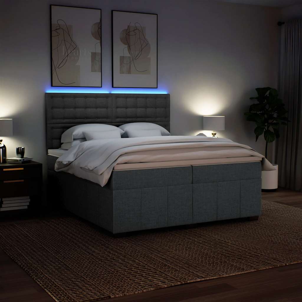 Giroletto a Molle con Materasso Grigio Scuro 200x200 cm Tessuto