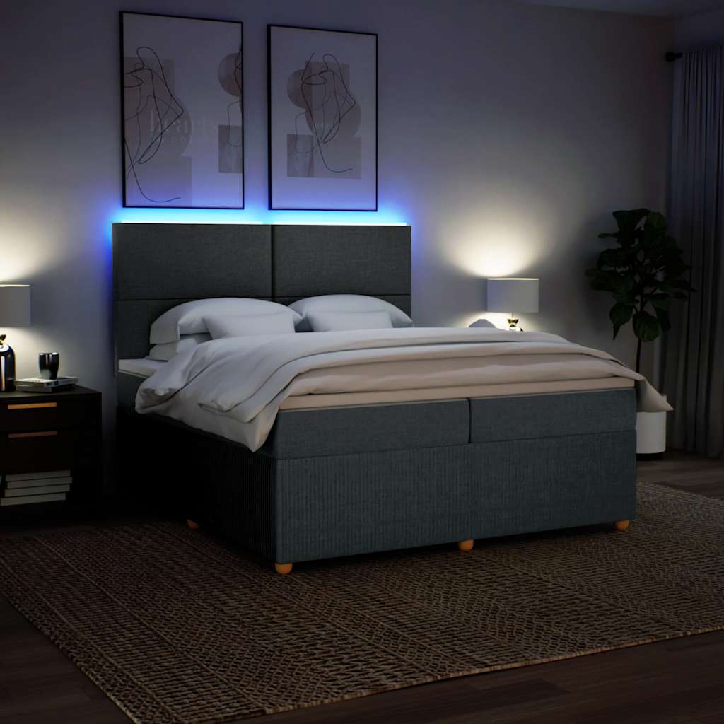 Giroletto a Molle con Materasso Grigio Scuro 200x200 cm Tessuto