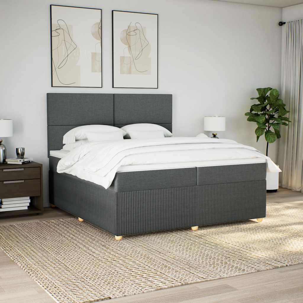 Giroletto a Molle con Materasso Grigio Scuro 200x200 cm Tessuto