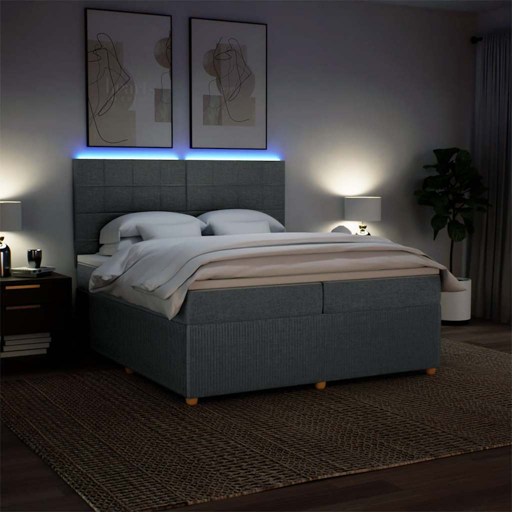 Giroletto a Molle con Materasso Grigio Scuro 200x200 cm Tessuto