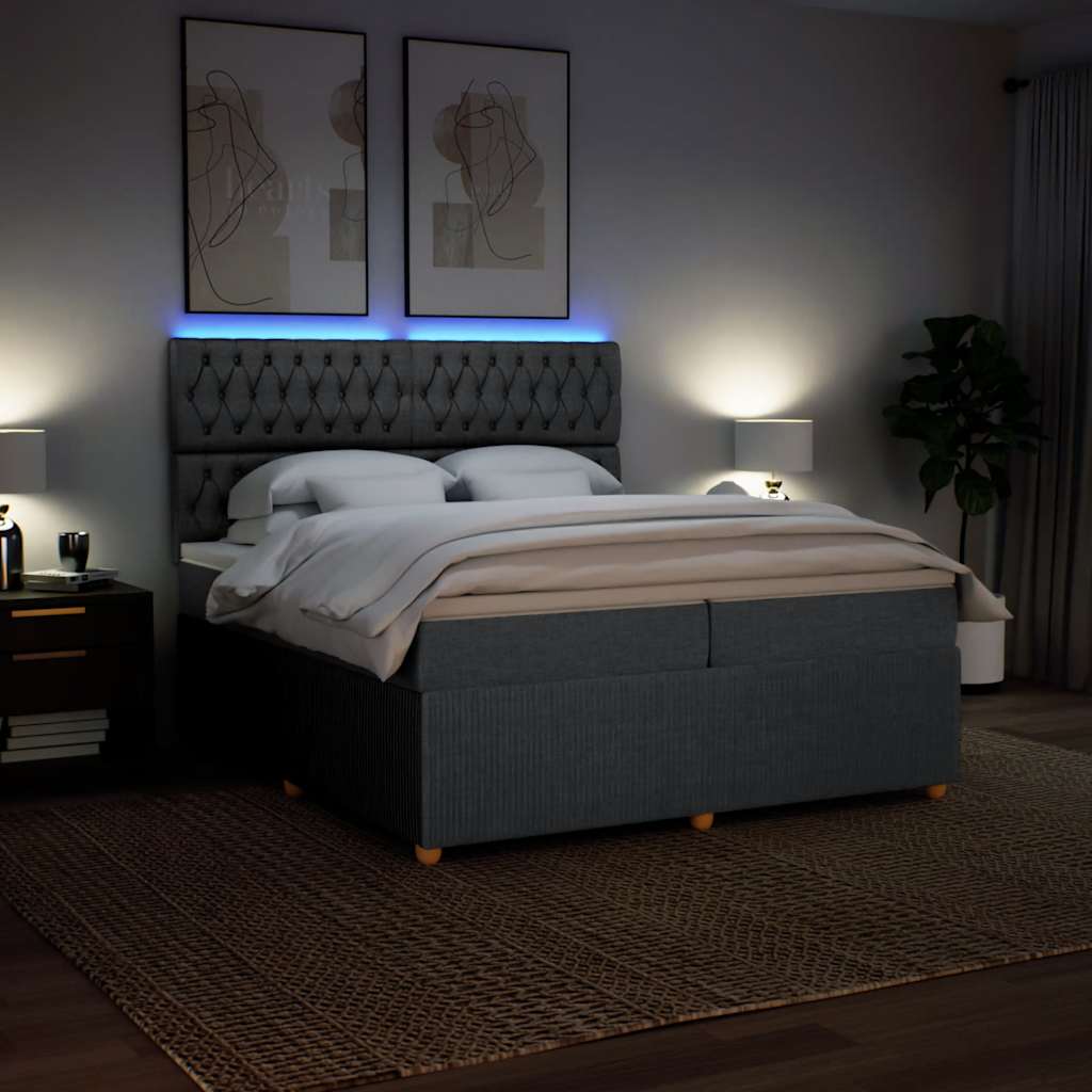 Giroletto a Molle con Materasso Grigio Scuro 200x200 cm Tessuto