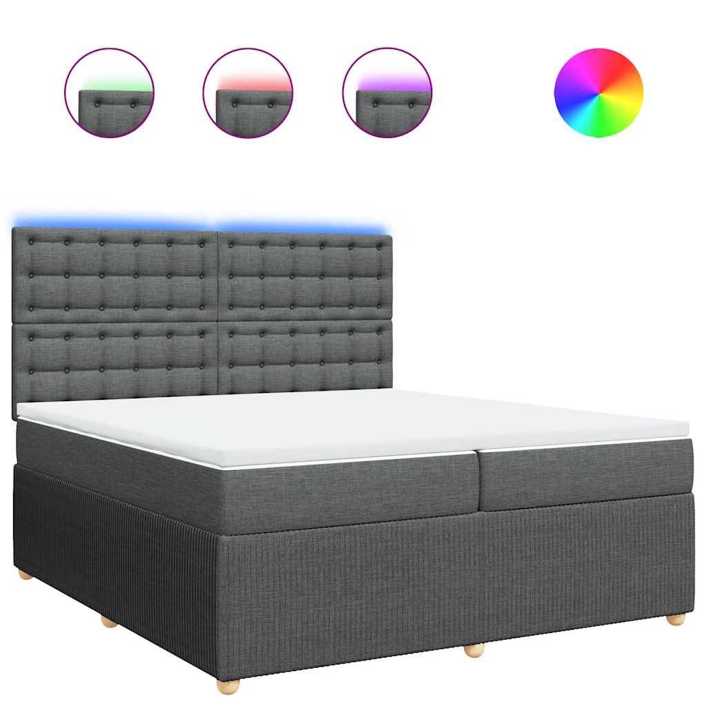 Giroletto a Molle con Materasso Grigio Scuro 200x200 cm Tessuto