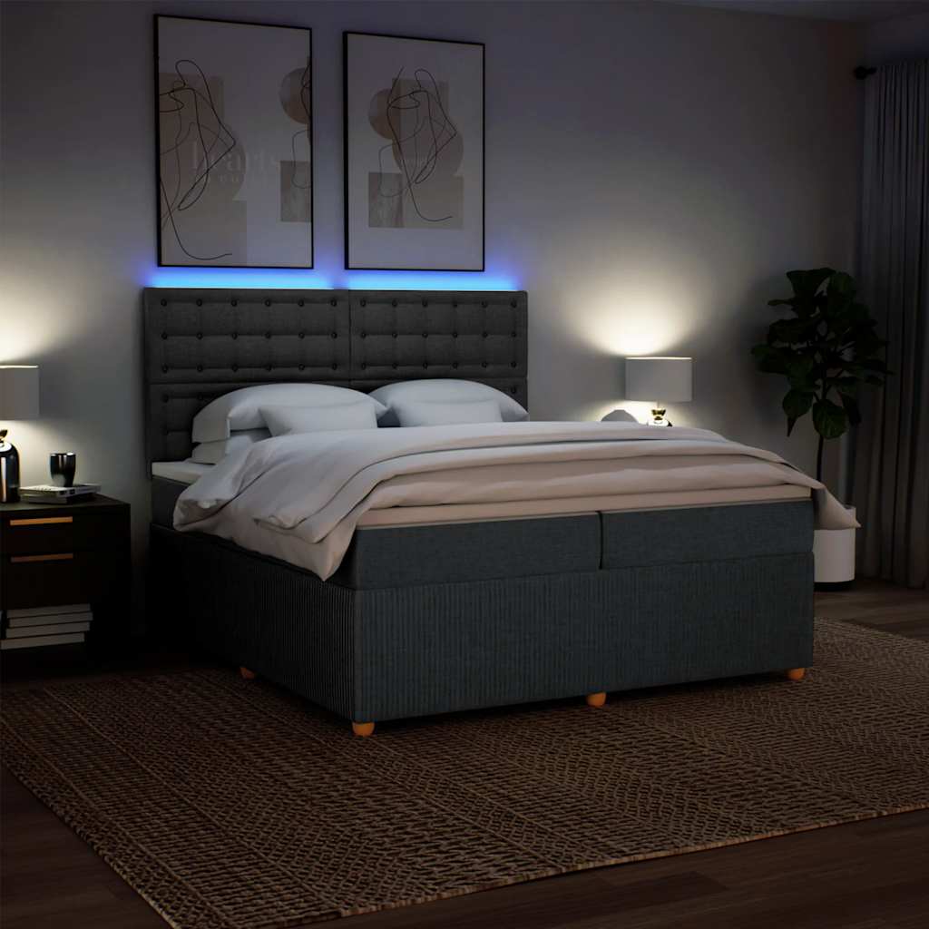 Giroletto a Molle con Materasso Grigio Scuro 200x200 cm Tessuto