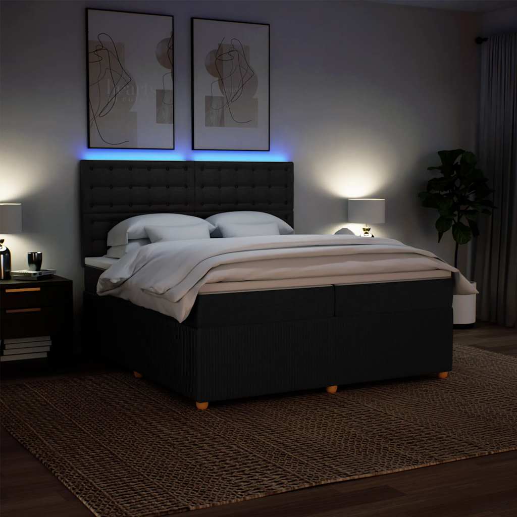 Giroletto a Molle con Materasso Nero 200x200 cm in Tessuto