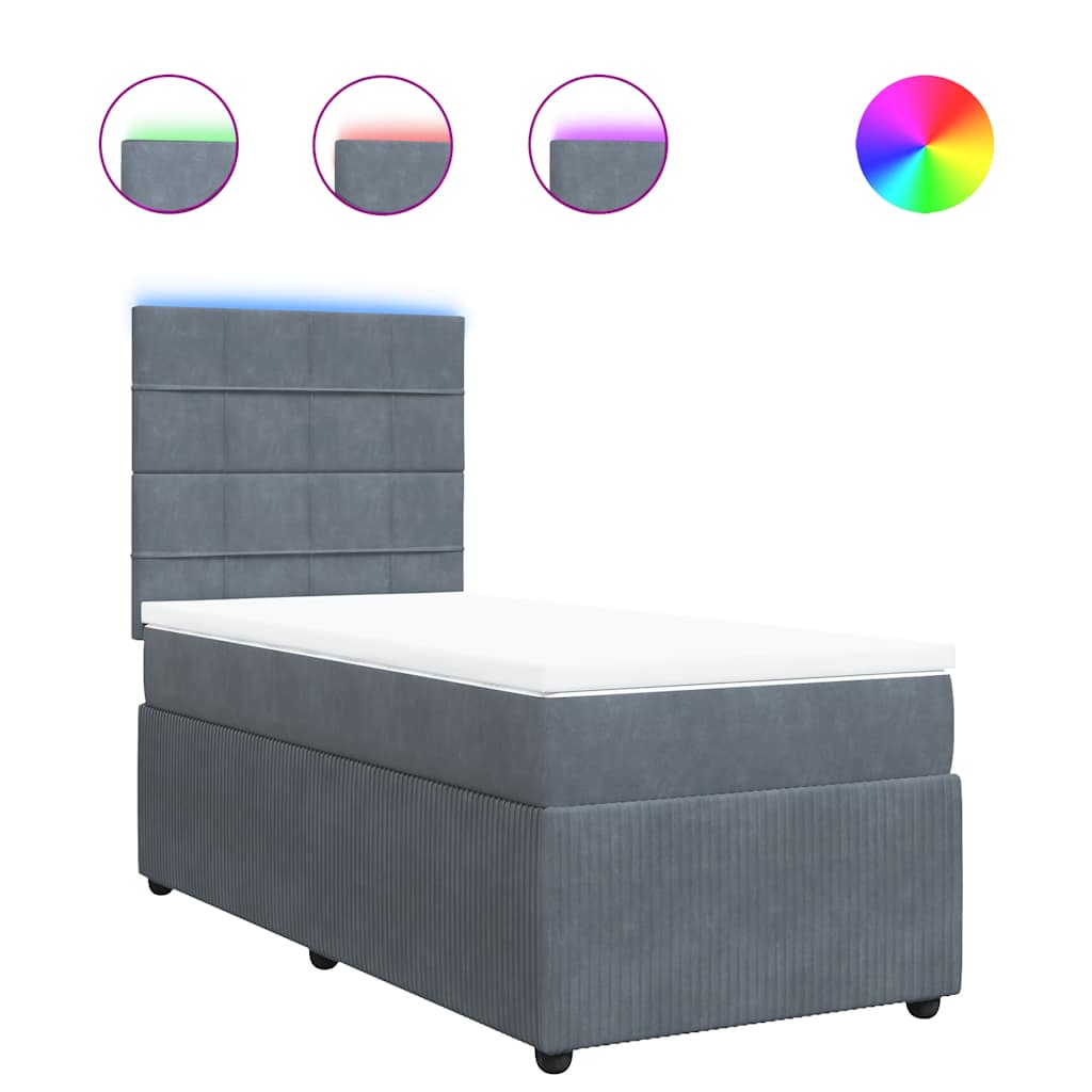 Giroletto a Molle con Materasso Grigio Scuro 90x190 cm Velluto