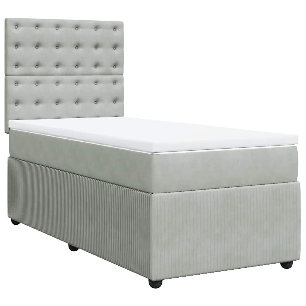 Giroletto a Molle con Materasso Grigio Chiaro 90x190 cm Velluto