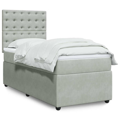 Giroletto a Molle con Materasso Grigio Chiaro 90x190 cm Velluto