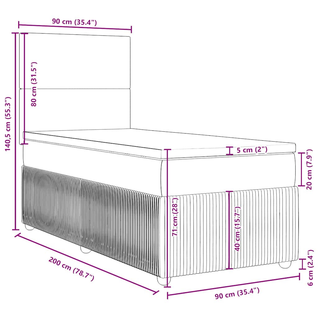 Giroletto a Molle con Materasso Rosa 90x200 cm in Velluto