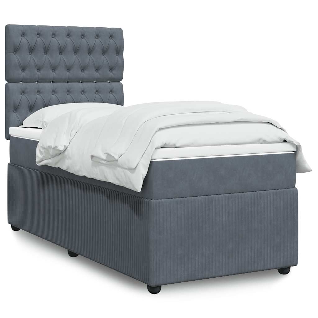 Giroletto a Molle con Materasso Grigio Scuro 100x200 cm Velluto