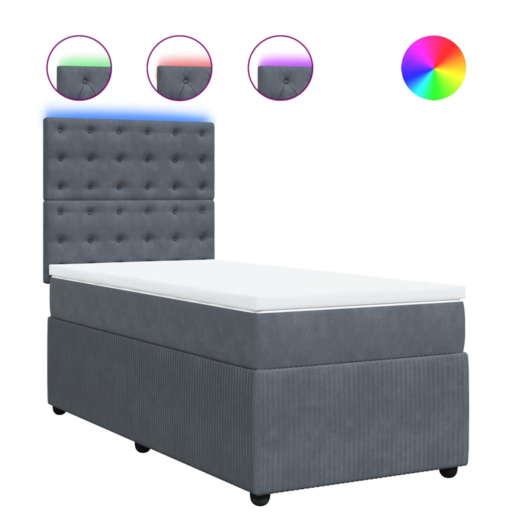 Giroletto a Molle con Materasso Grigio Scuro 100x200 cm Velluto