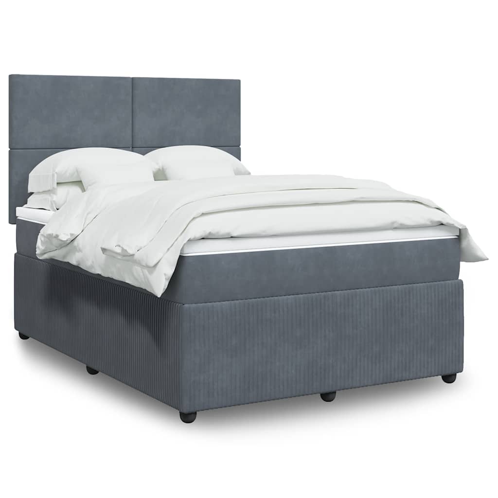 Giroletto a Molle con Materasso Grigio Scuro 140x190 cm Velluto