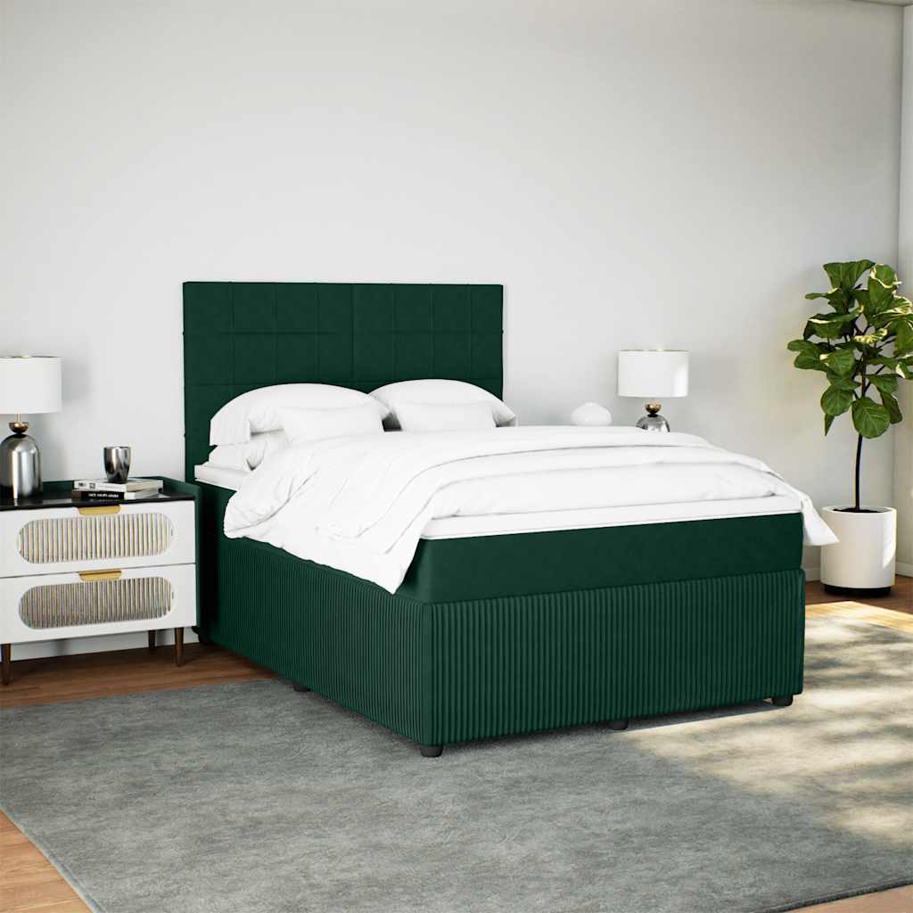 Giroletto a Molle con Materasso Verde Scuro 140x190 cm Velluto