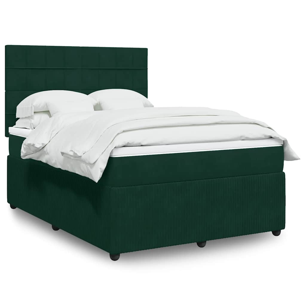 Giroletto a Molle con Materasso Verde Scuro 140x190 cm Velluto