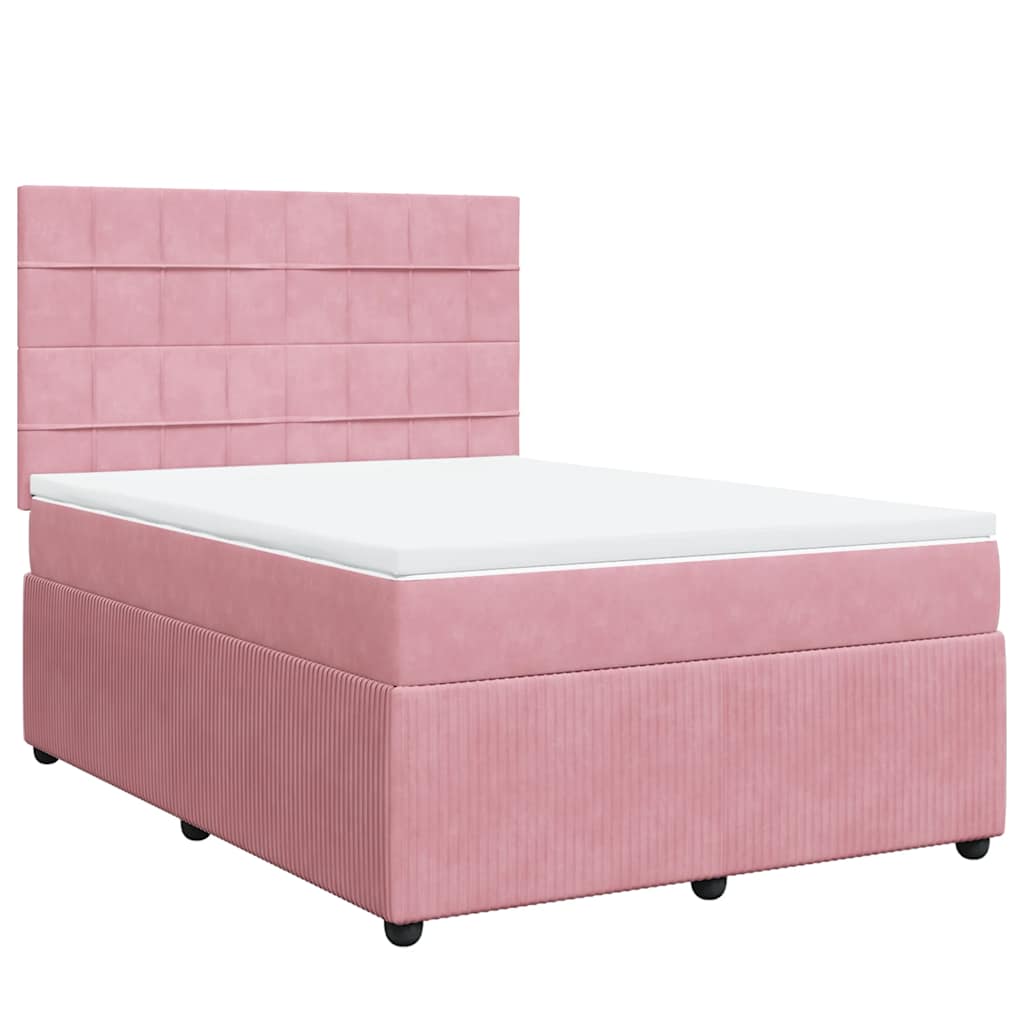 Giroletto a Molle con Materasso Rosa 140x190 cm in Velluto | homemem39