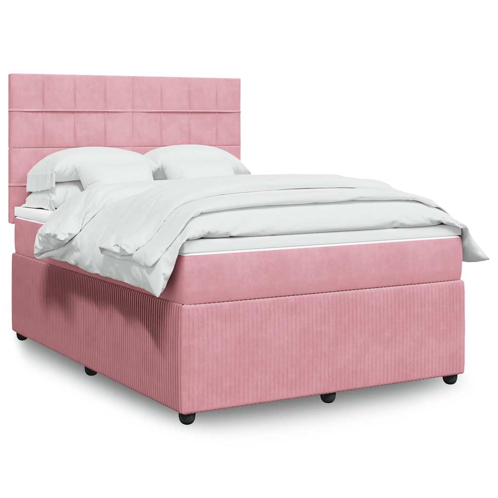 Giroletto a Molle con Materasso Rosa 140x190 cm in Velluto | homemem39