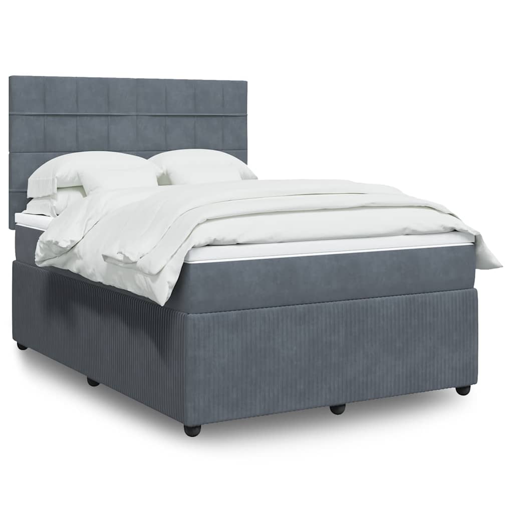 Giroletto a Molle con Materasso Grigio Scuro 140x200 cm Velluto