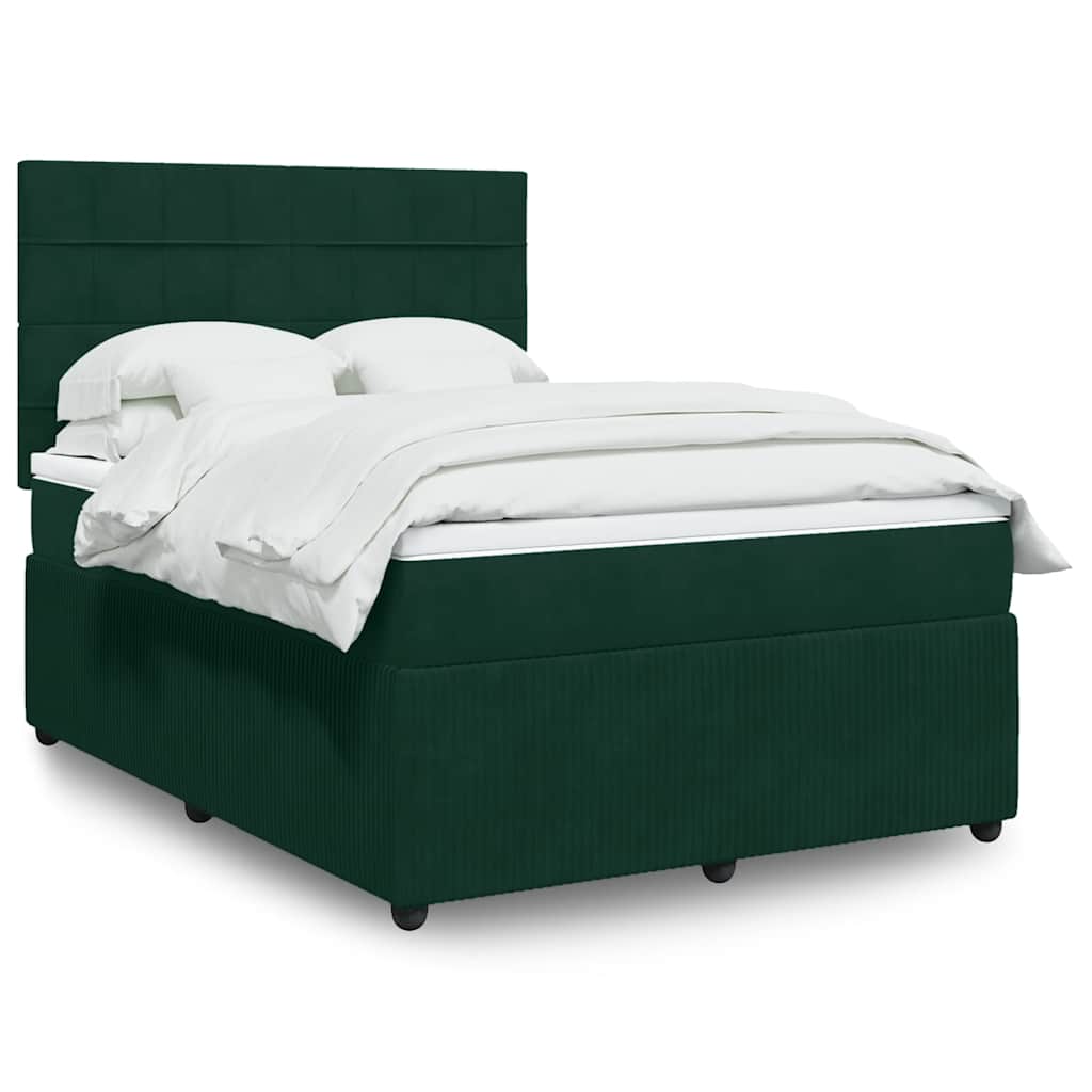Giroletto a Molle con Materasso Verde Scuro 140x200 cm Velluto