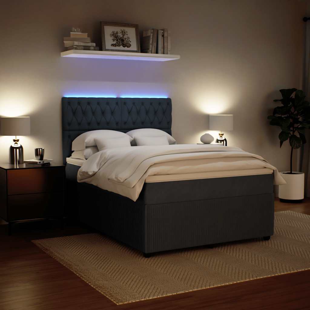 Giroletto a Molle con Materasso Grigio Scuro 140x200 cm Velluto