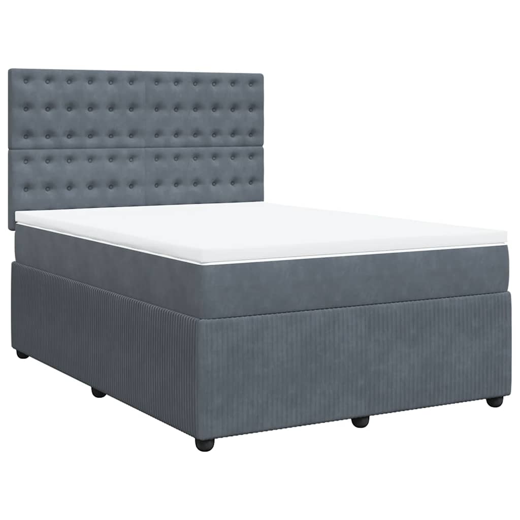 Giroletto a Molle con Materasso Grigio Scuro 140x200 cm Velluto