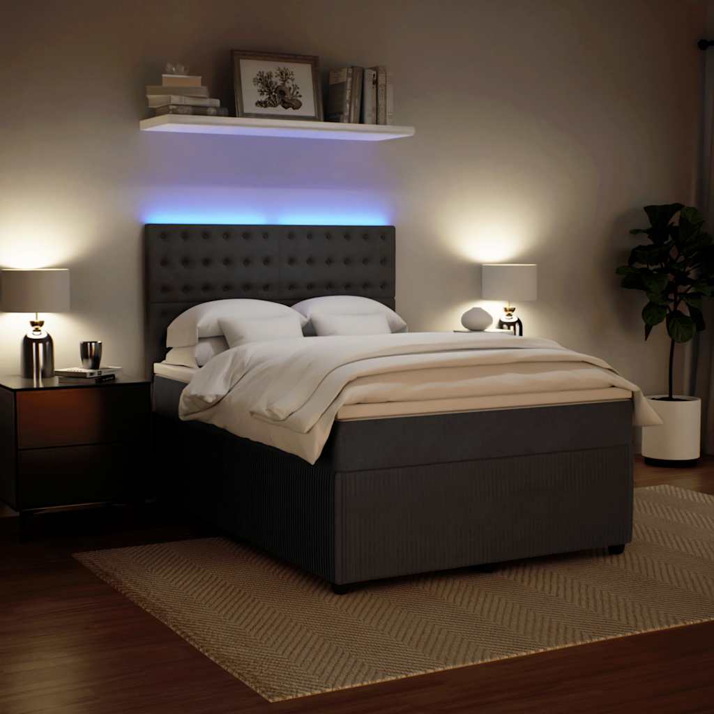 Giroletto a Molle con Materasso Grigio Scuro 140x200 cm Velluto
