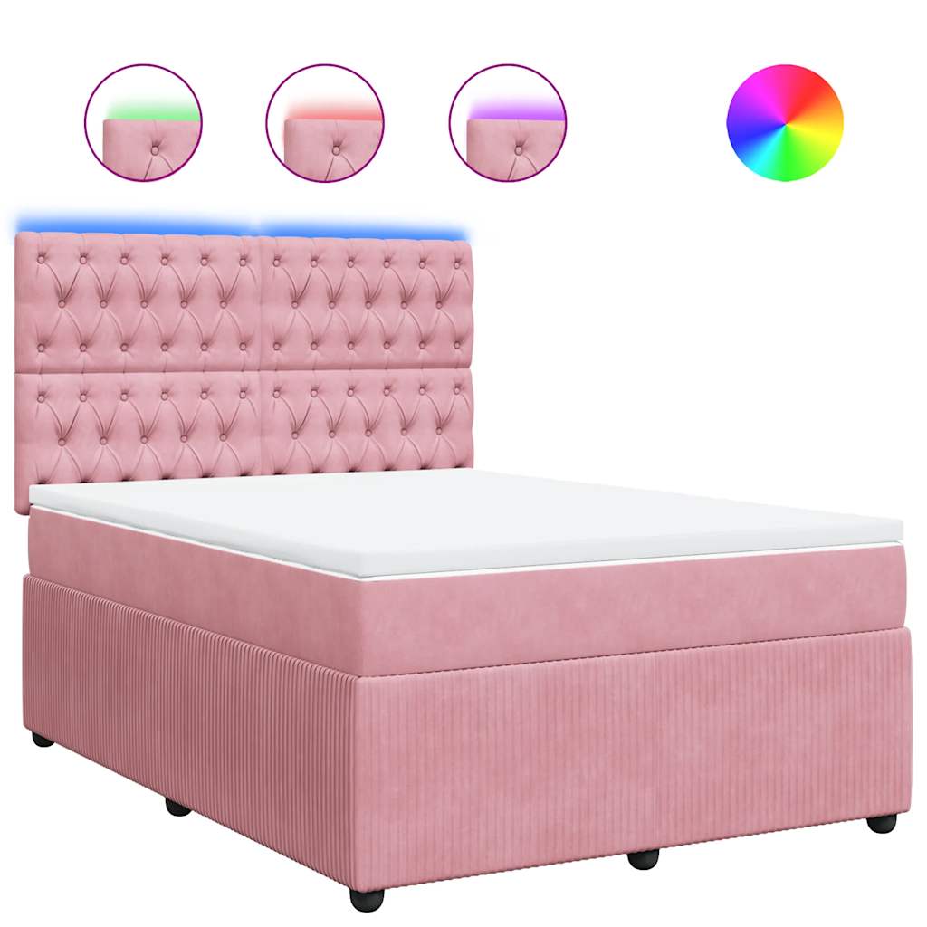 Giroletto a Molle con Materasso Rosa 160x200 cm in Velluto | homemem39