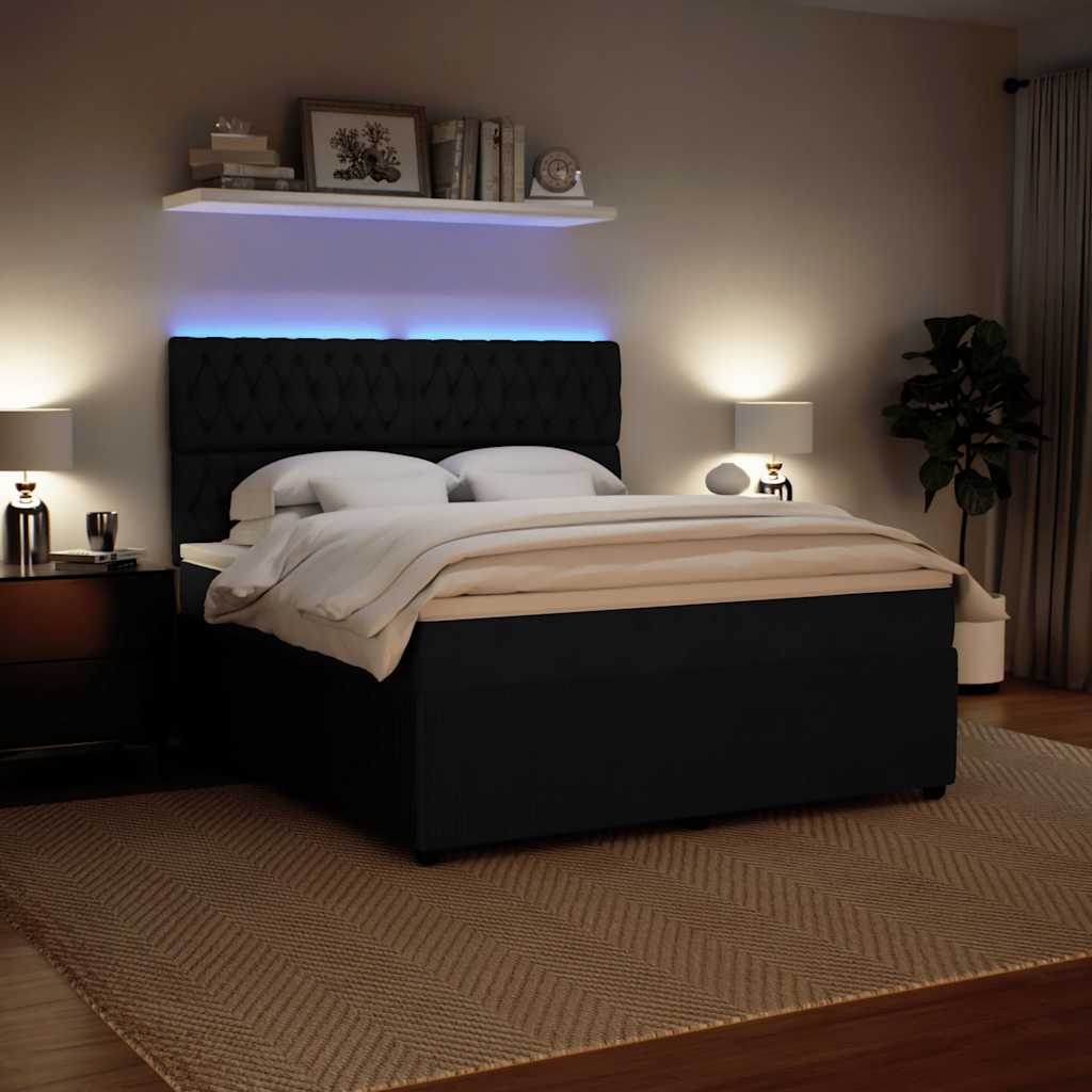Giroletto a Molle con Materasso Nero 180x200 cm in Velluto