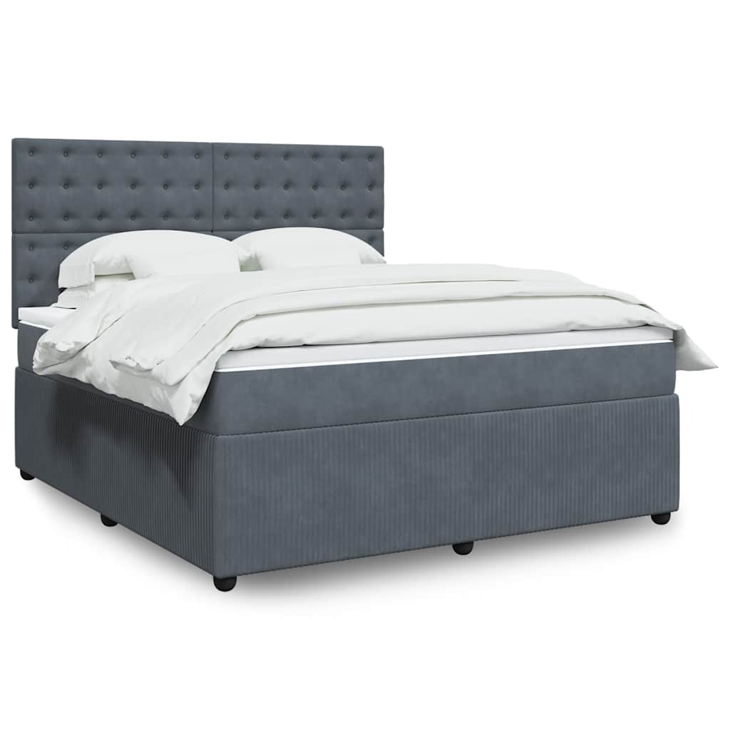 Giroletto a Molle con Materasso Grigio Scuro 180x200 cm Velluto