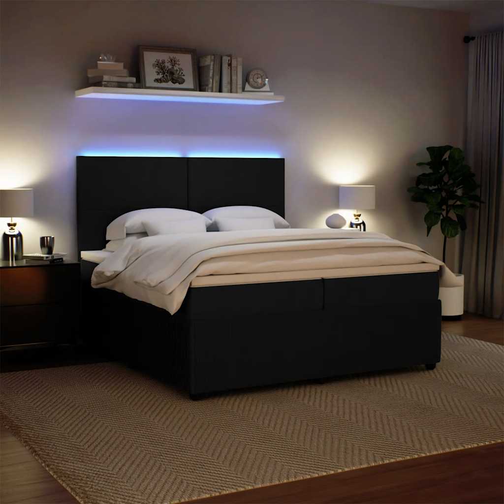Giroletto a Molle con Materasso Nero 200x200 cm in Velluto