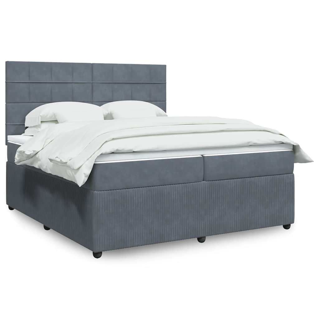 Giroletto a Molle con Materasso Grigio Scuro 200x200 cm Velluto