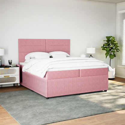 Giroletto a Molle con Materasso Rosa 200x200 cm in Velluto - homemem39