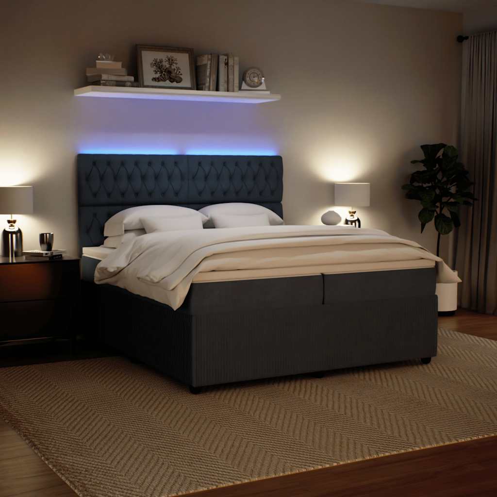 Giroletto a Molle con Materasso Grigio Scuro 200x200 cm Velluto