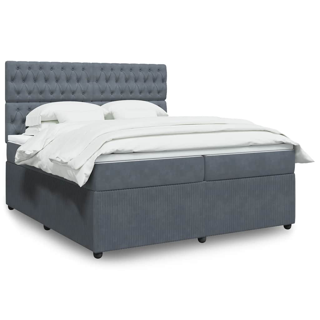 Giroletto a Molle con Materasso Grigio Scuro 200x200 cm Velluto