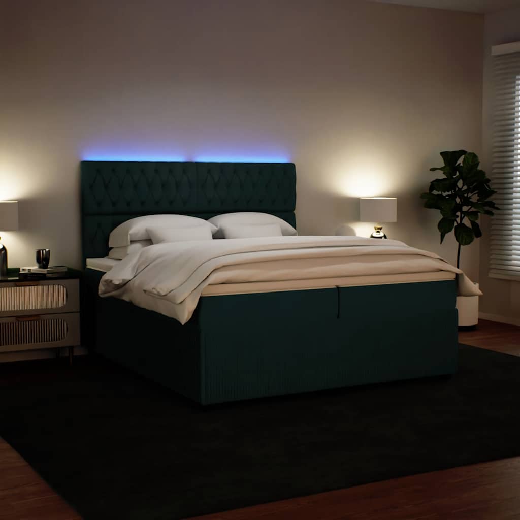 Giroletto a Molle con Materasso Verde Scuro 200x200 cm Velluto