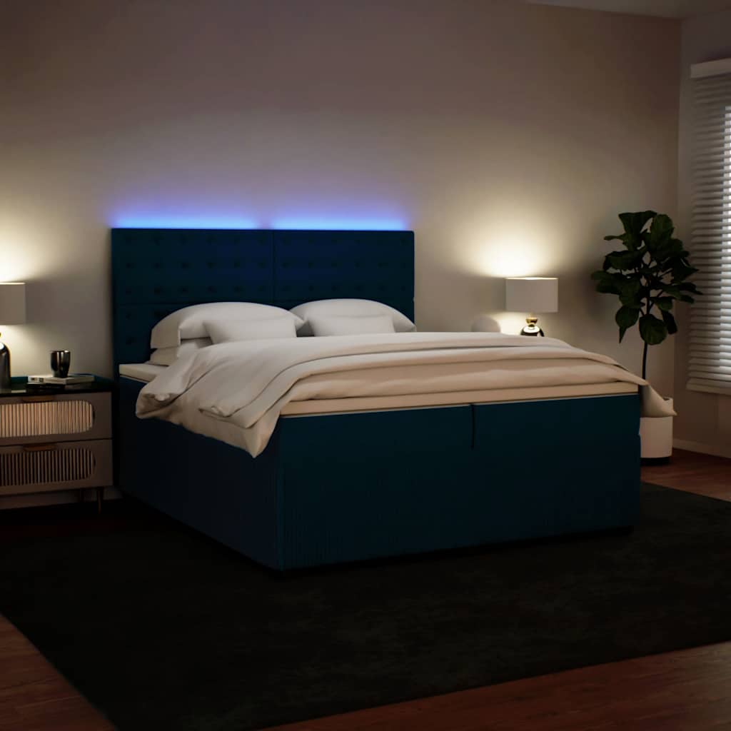 Giroletto a Molle con Materasso Blu 200x200 cm in Velluto