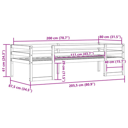 Giroletto per Bambini Marrone Cera 80x200cm Legno Massello Pino